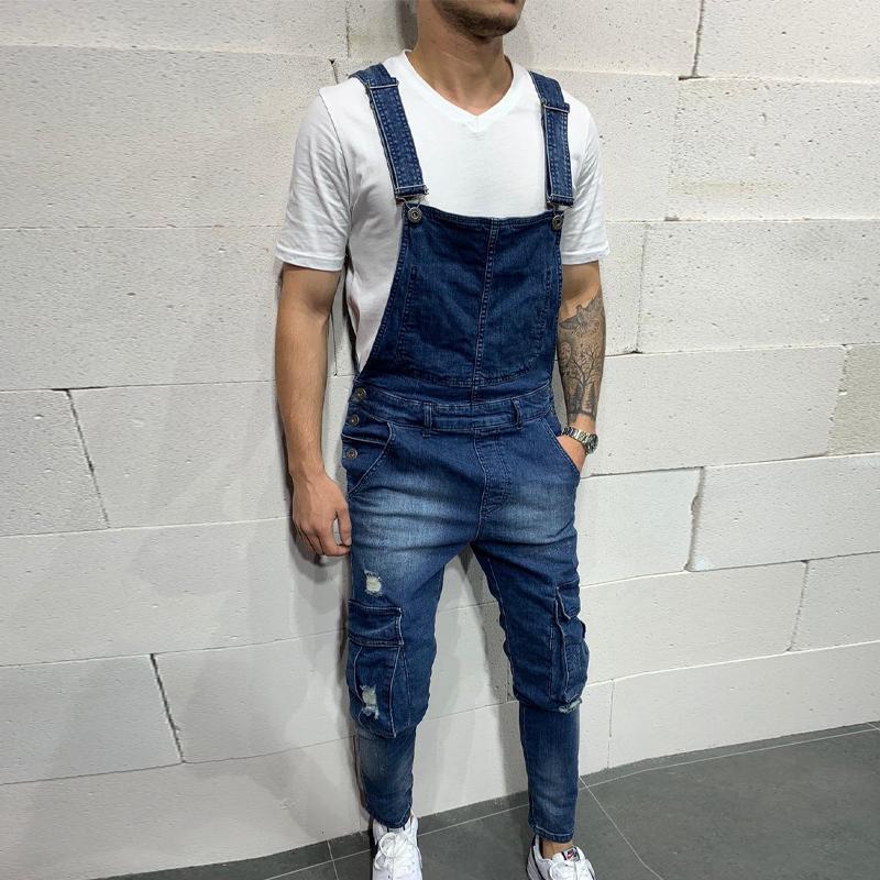 Mens Vintage Denim Multi-Pocket Overalls 59618880Y