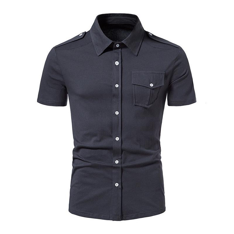 Mens Summer Casual Solid Color Lapel Short Sleeve Shirt 44197407M