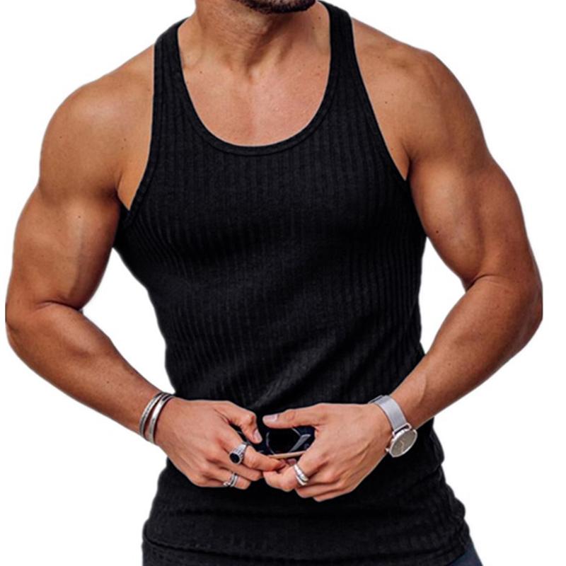 Mens Knitted Vertical Stripe Athletic Fit Racerback Tank Top 92662830X