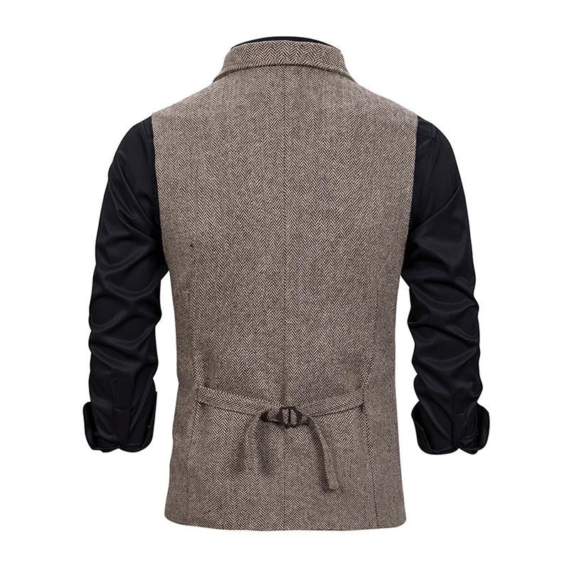 Mens Vintage Lapel Herringbone Single Breasted Vest 05741062M