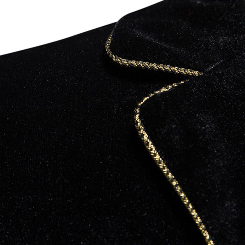 Mens Vintage Contrast Trim Velvet Double Breasted Wedding Blazer Pants Suit 01449780M