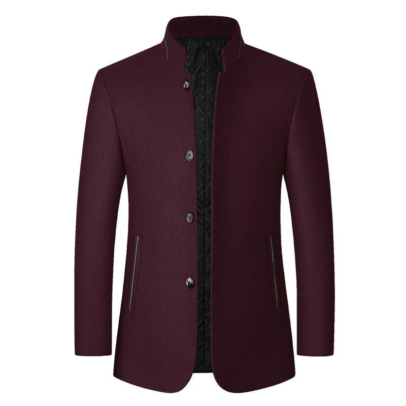 Mens Stand Collar Solid Color Woolen Coat 09916804X