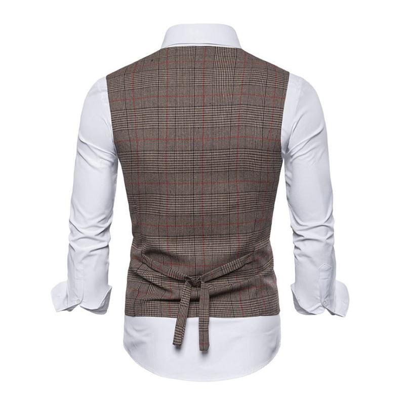 Mens Vintage Single Breasted V Neck Plaid Suit Vest 13549331M