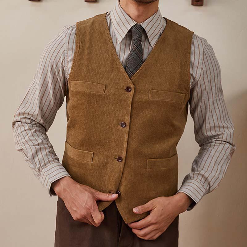 Mens Vintage Thin Corduroy Slim Fit Single Breasted Suit Vest 37947462M