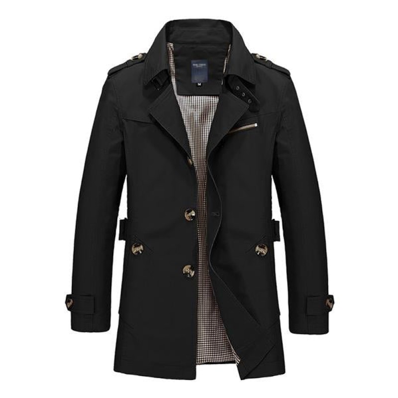 Mens Casual Washed Cotton Jacket Mid Length Trench Coat 33249858M