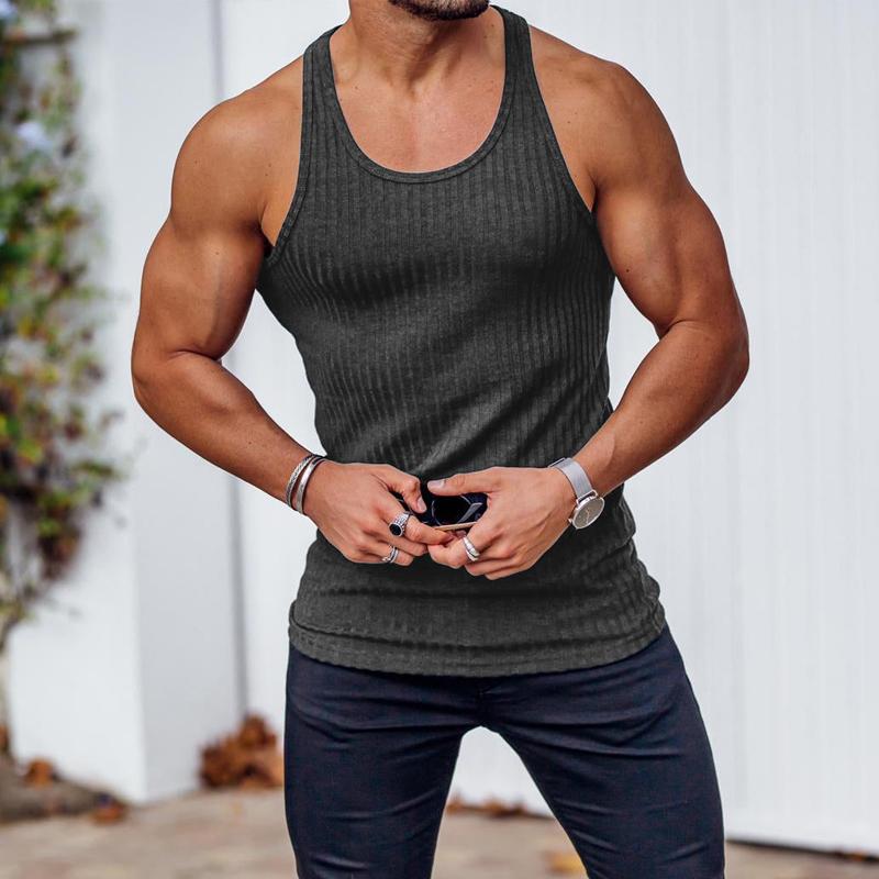 Mens Knitted Vertical Stripe Athletic Fit Racerback Tank Top 92662830X