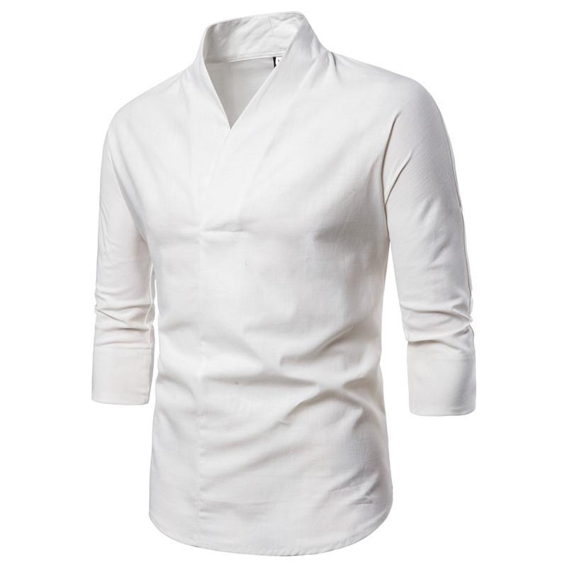 Mens Retro Solid Color Linen T -shirt 38070756X
