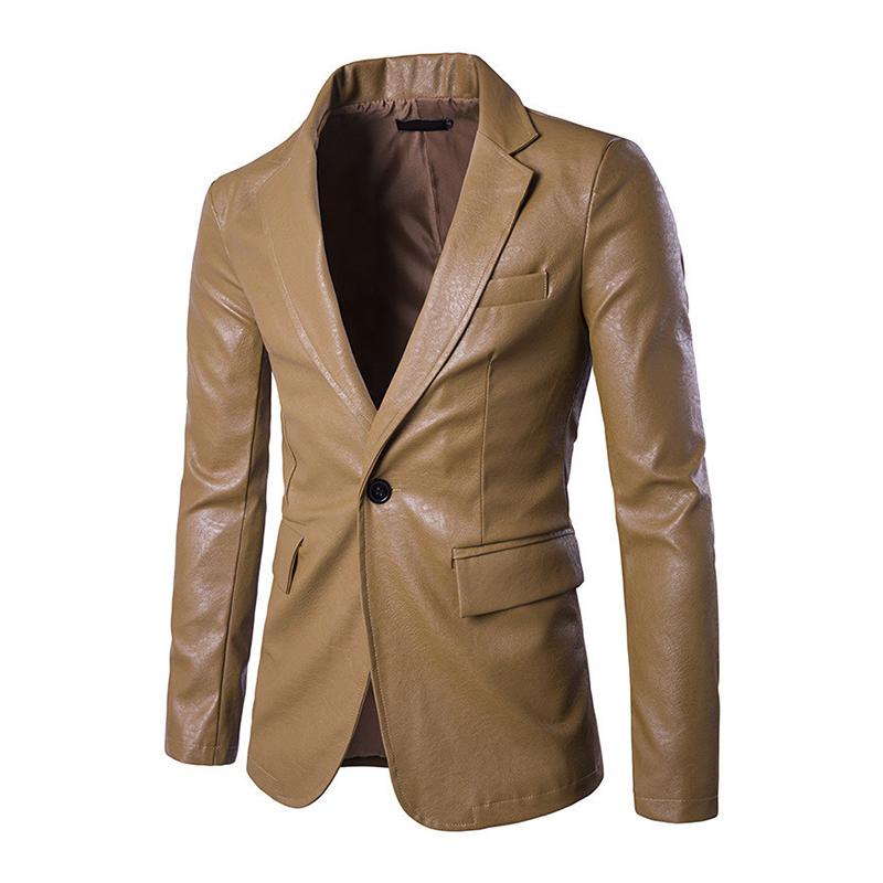 Mens Lapel Slim Leather Blazer 22416100M