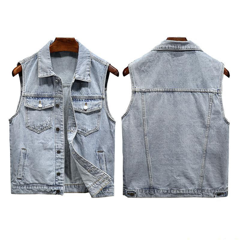 Mens Casual Lapel Multi Pocket Slim Denim Vest 47069073M