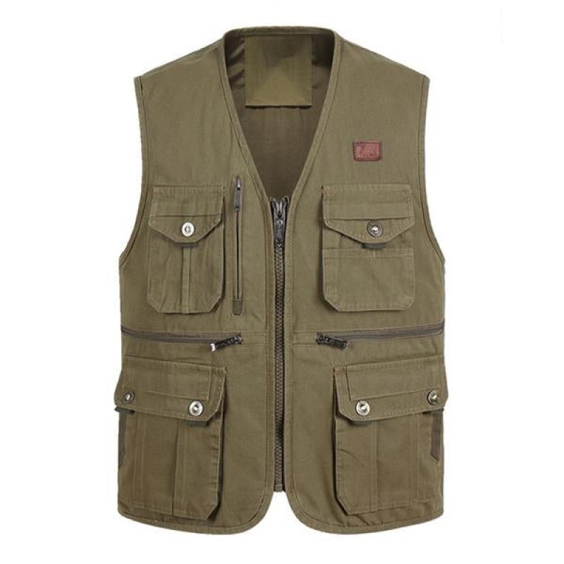 Mens Cotton Outdoor Multi-pocket Casual Vest 32497248M