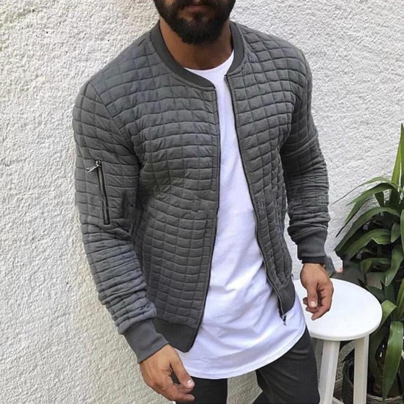 Mens Slim Fit Crewneck Solid Color Zipper Track Jacket 15815156X