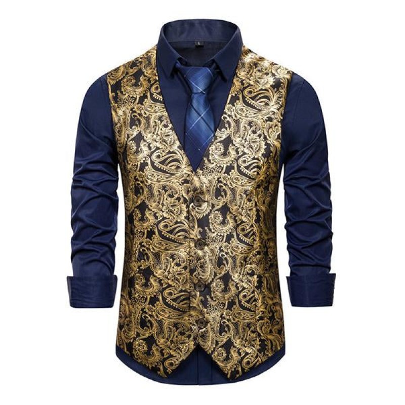 Mens Ethnic Print V-Neck Dress Vest 36969724M