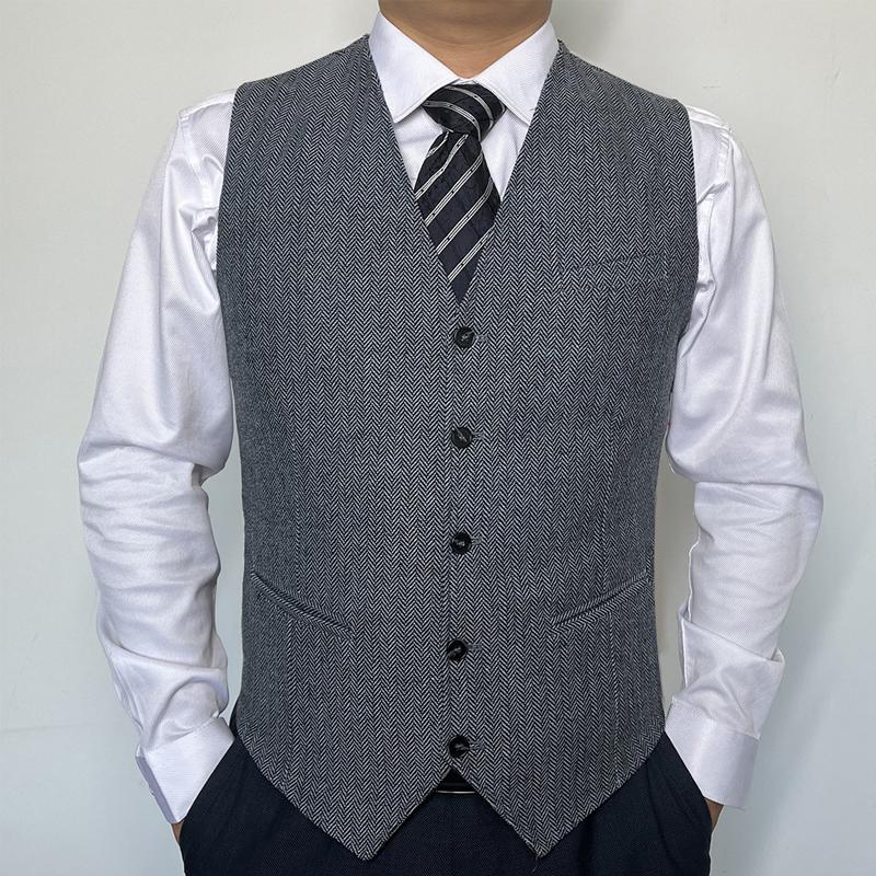 Mens Herringbone Pattern V-neck Suit Groom and Best Man Vest 26434573X