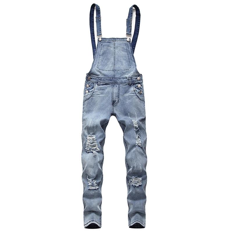 Mens Camisole Denim Romper Ripped Denim Overalls 77068976X
