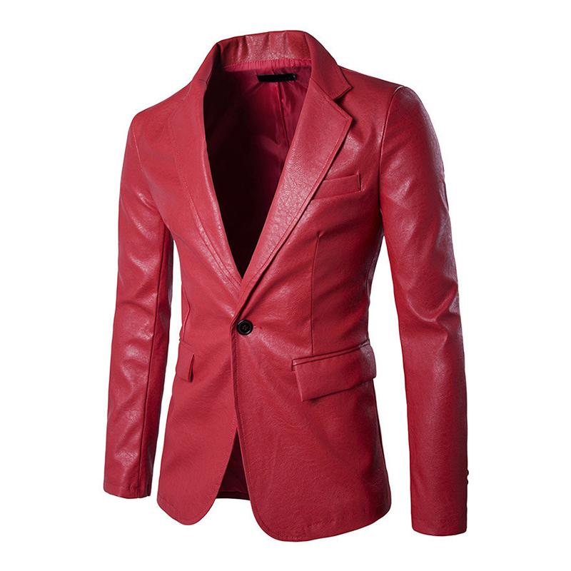 Mens Lapel Slim Leather Blazer 22416100M