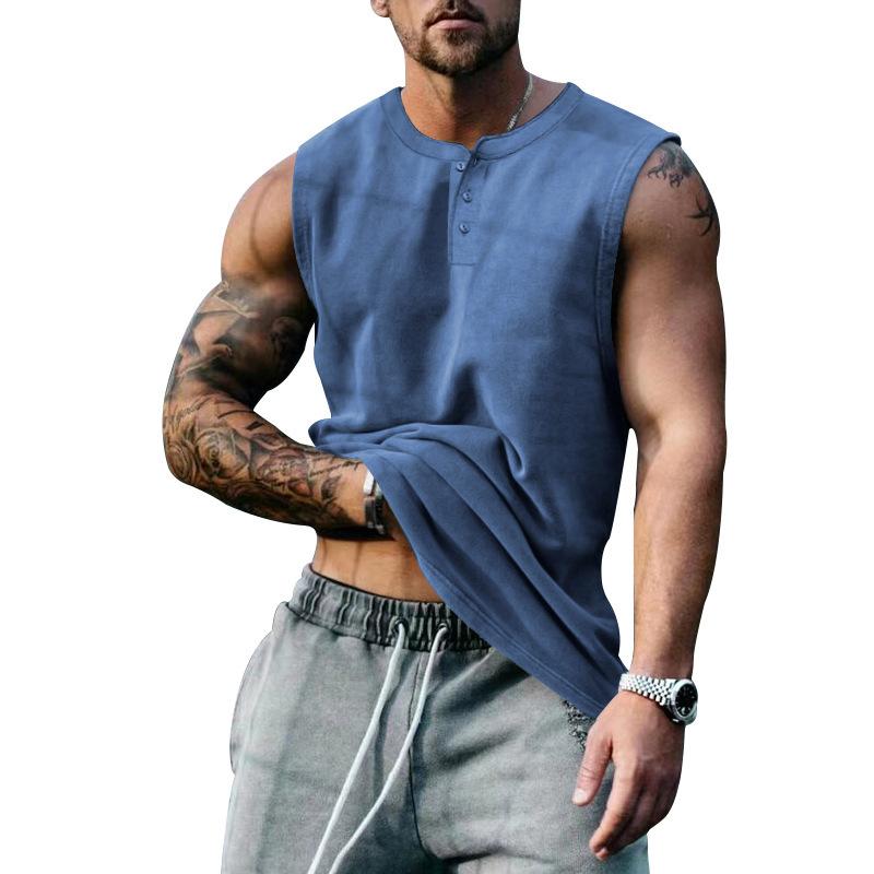 Mens Casual Summer Round Neck Button Down Tank Top 26609609M