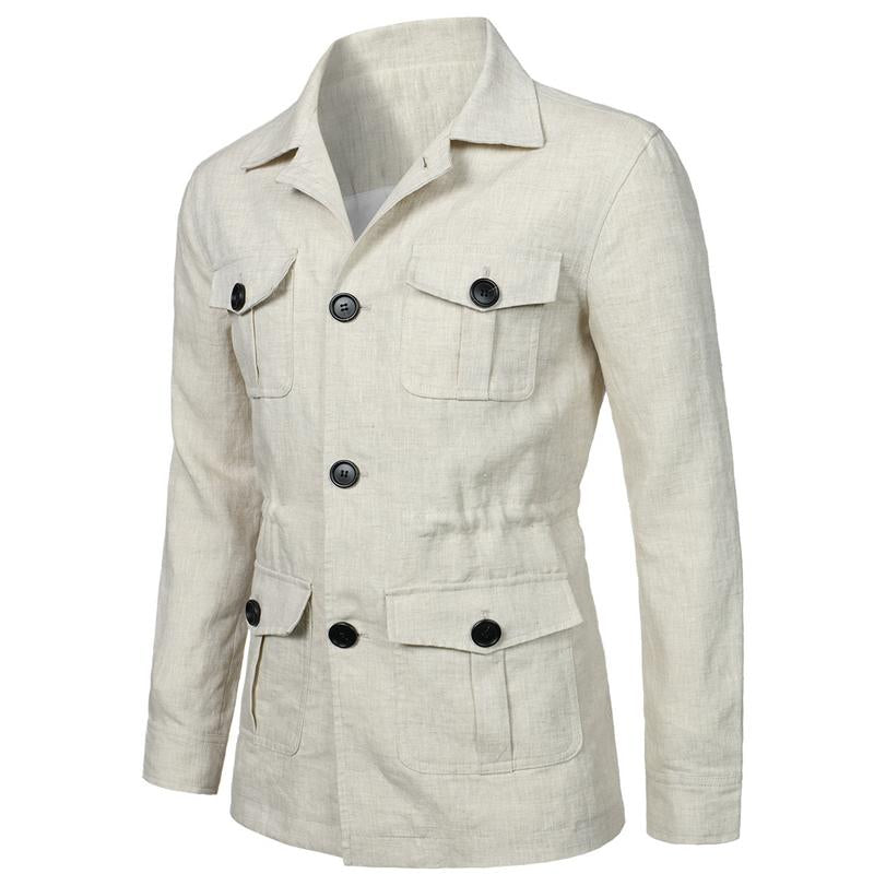Mens Casual Linen Multi-Pocket Cargo Thin Jacket 32125482Y
