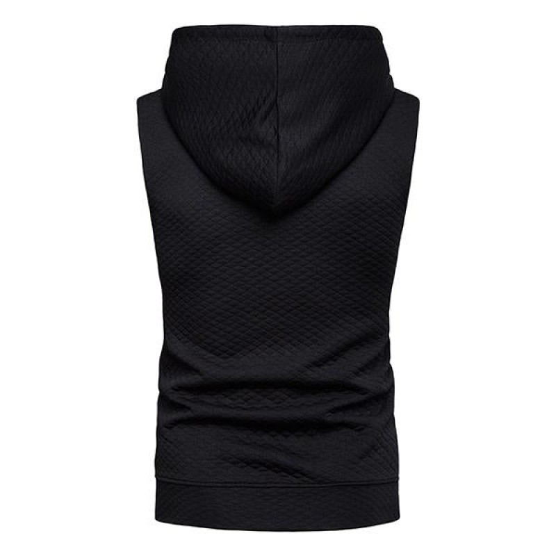 Mens Casual Zip Rhombus Hooded Vest 84655941M