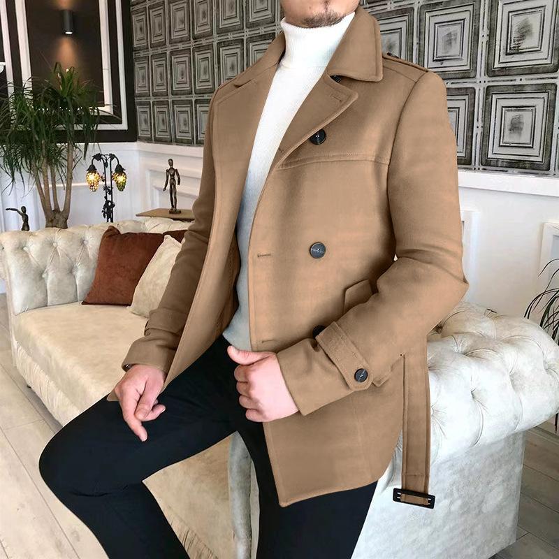 Mens Vintage Lapel Double Breasted Belted Trench Coat 39235809M