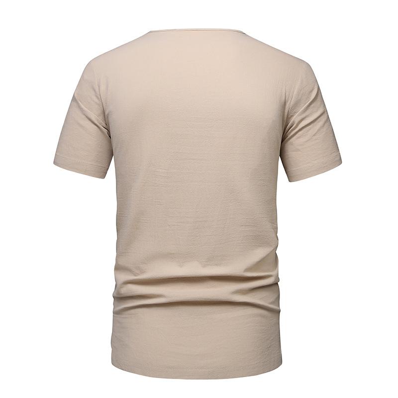 Mens Cotton Linen Fashion V Neck Beach Short Sleeve T-Shirt 12669214X