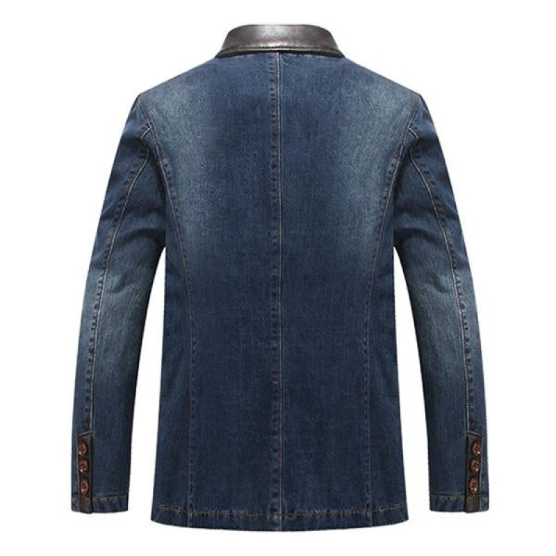 Mens Lapel Single Breasted Denim Blazer 27056629M