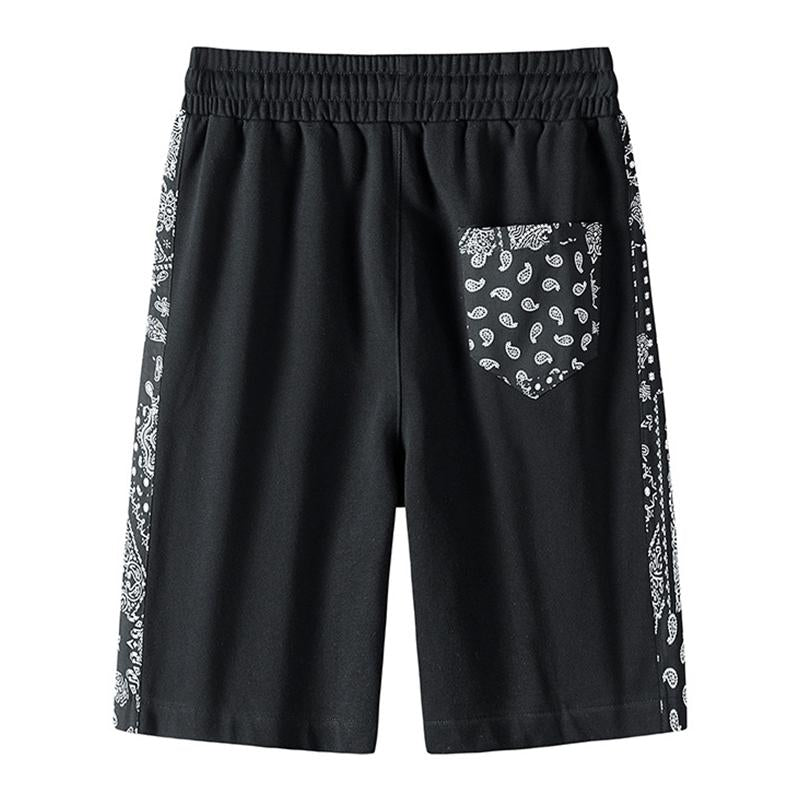 Mens Casual Loose Stitching Contrast Color Elastic Waist Shorts 39960695M