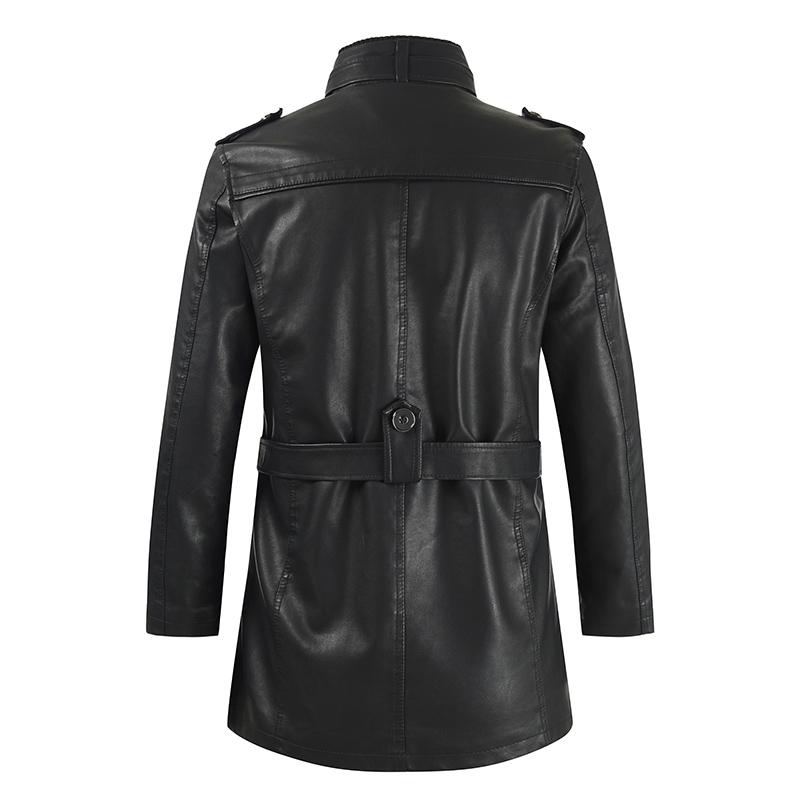 Mens Stand Collar Fleece Leather Jacket 64581367X