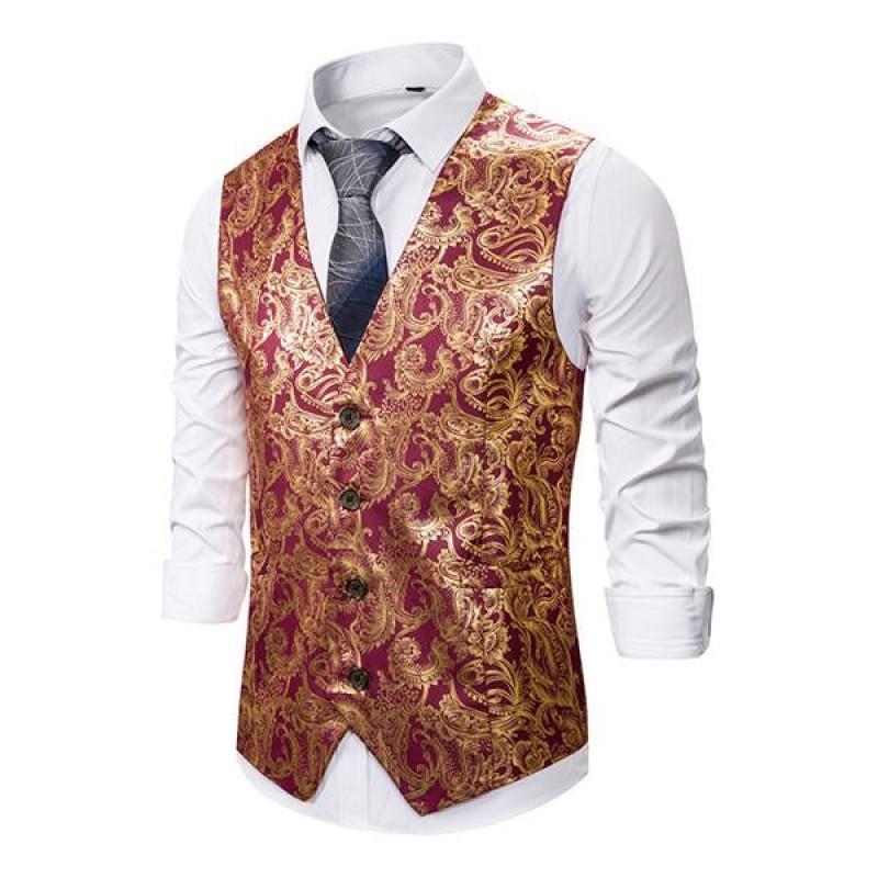 Mens Ethnic Print V-Neck Dress Vest 36969724M
