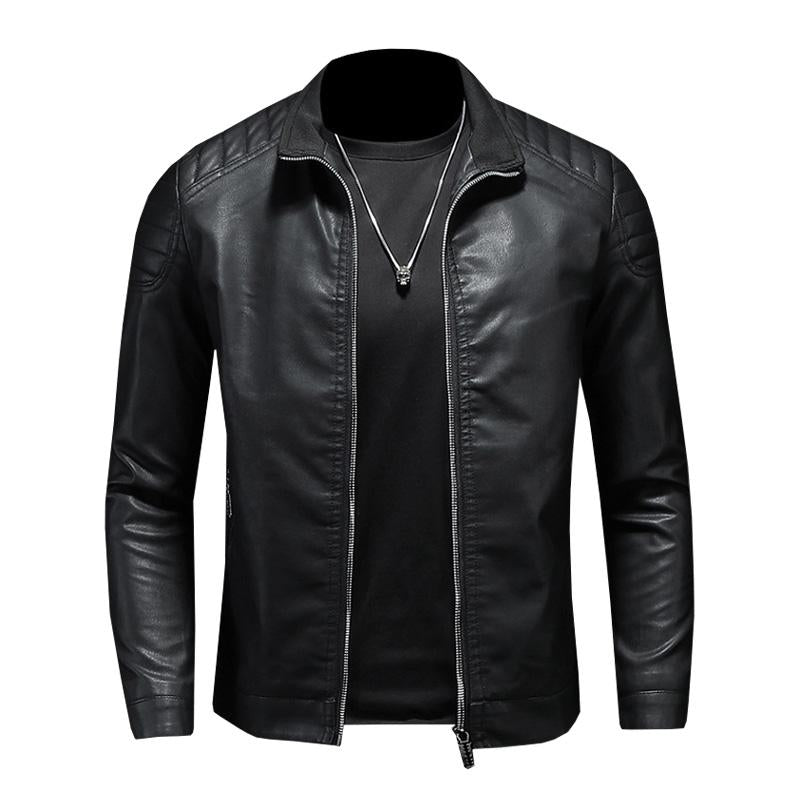 Mens Casual Stand Collar Zipper Slim Leather Jacket 19746853M
