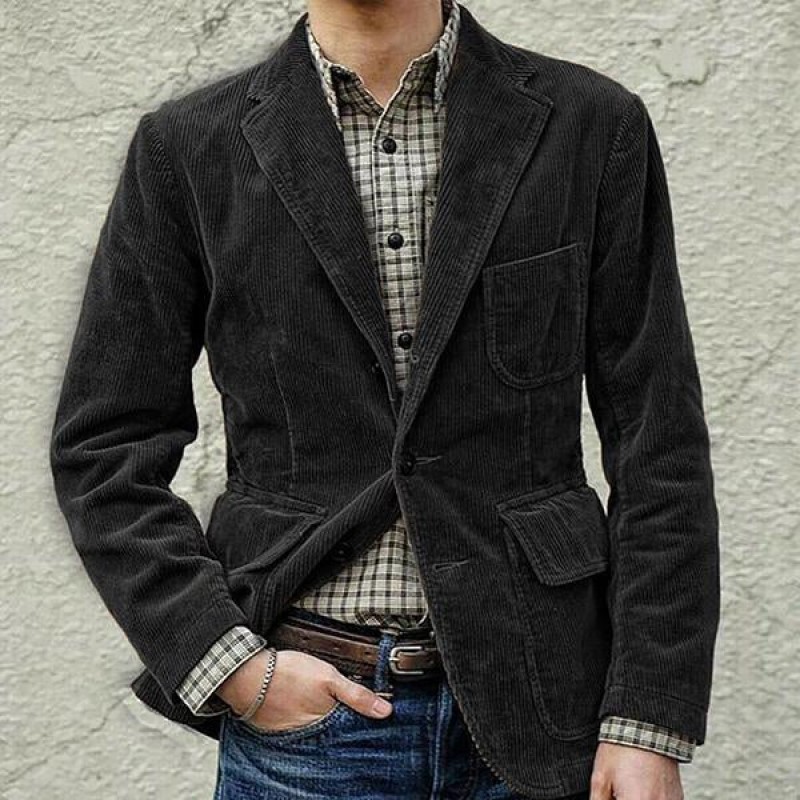 Mens Casual Solid Color Lapel Corduroy Blazer 84584483M