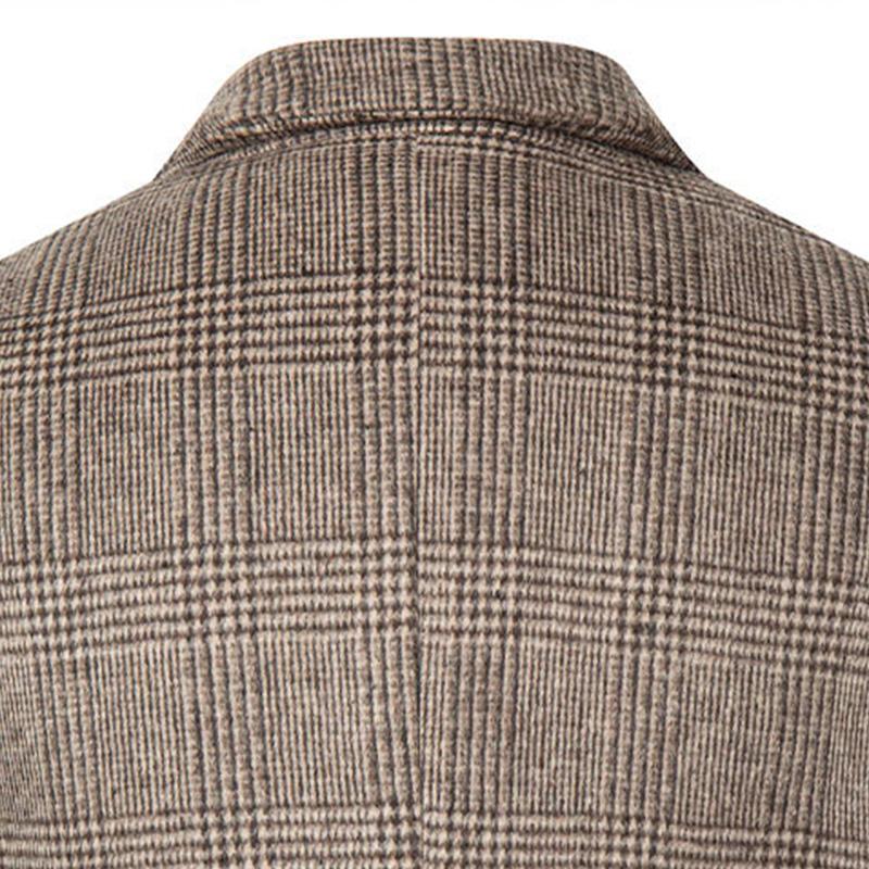 Mens Vintage Check Lapel Slim Long Coat 86761608M
