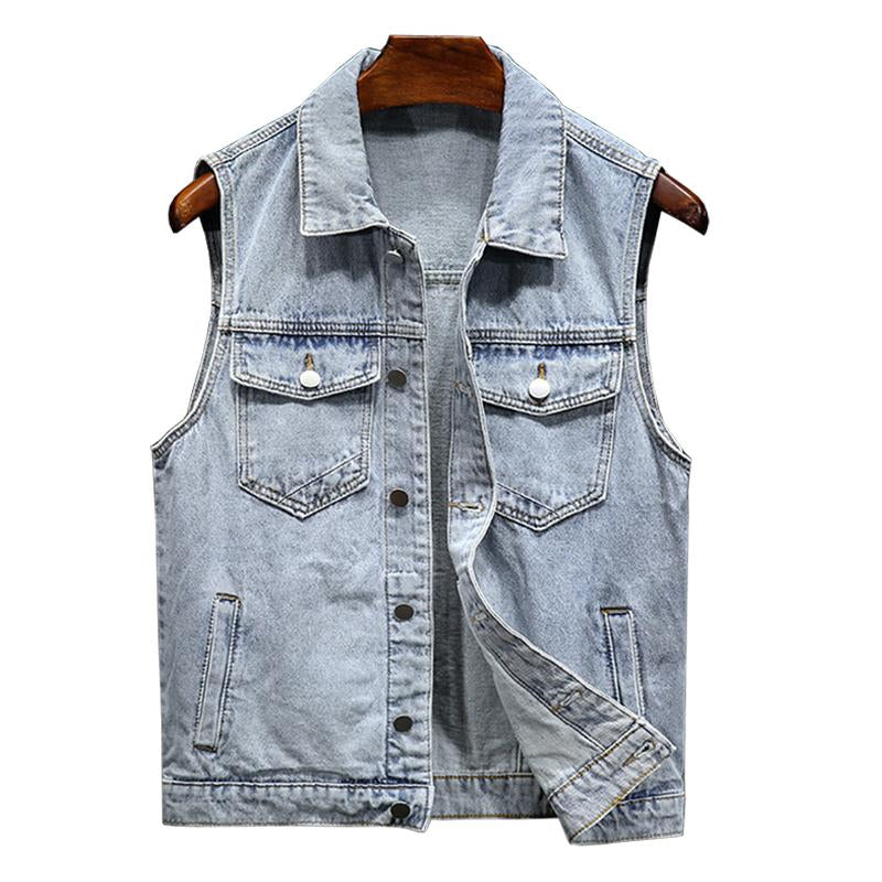 Mens Casual Lapel Multi Pocket Slim Denim Vest 47069073M