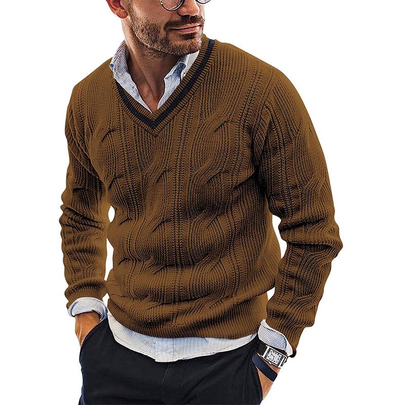 Mens V-Neck Slim Fit Long Sleeve Pullover Sweater 96176921M