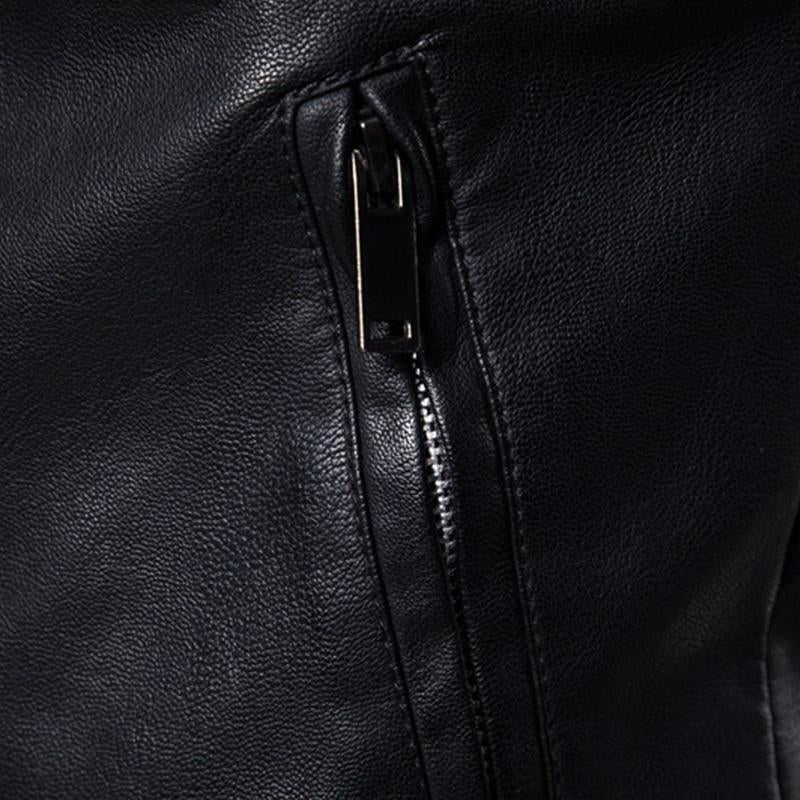 Mens Vintage Stand Collar Zipper Slim Fit Leather Biker Jacket 20472588M