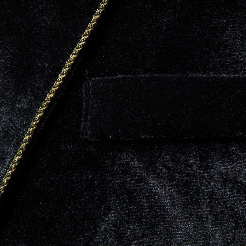 Mens Vintage Contrast Trim Velvet Double Breasted Wedding Blazer Pants Suit 01449780M