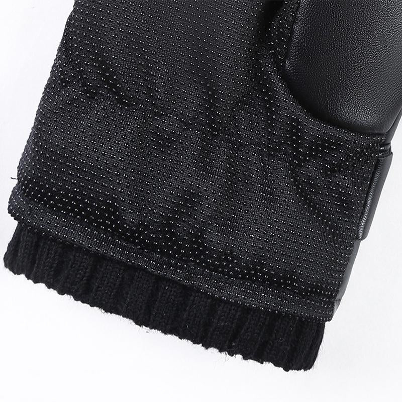 Mens Leather Mountaineering Cycling Plush Thermal Gloves 11401157Y