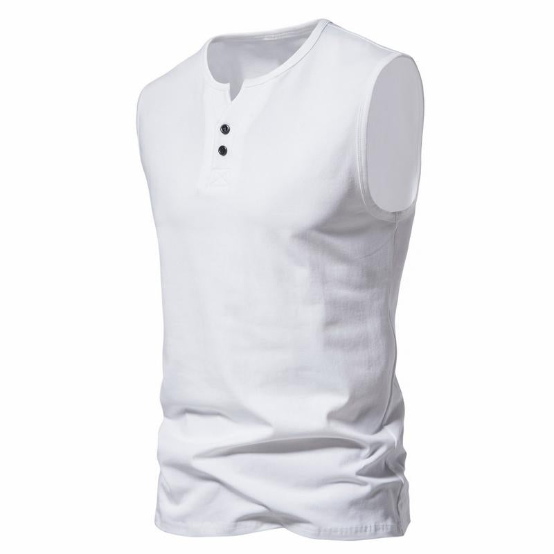 Mens Henley Collar Casual Solid Color Tank Top 41079850Y