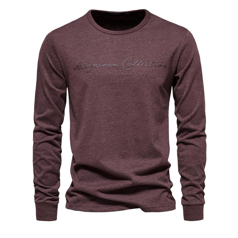 Mens Casual Long Sleeve Round Neck Cotton Letter Print T-Shirt 62191353X