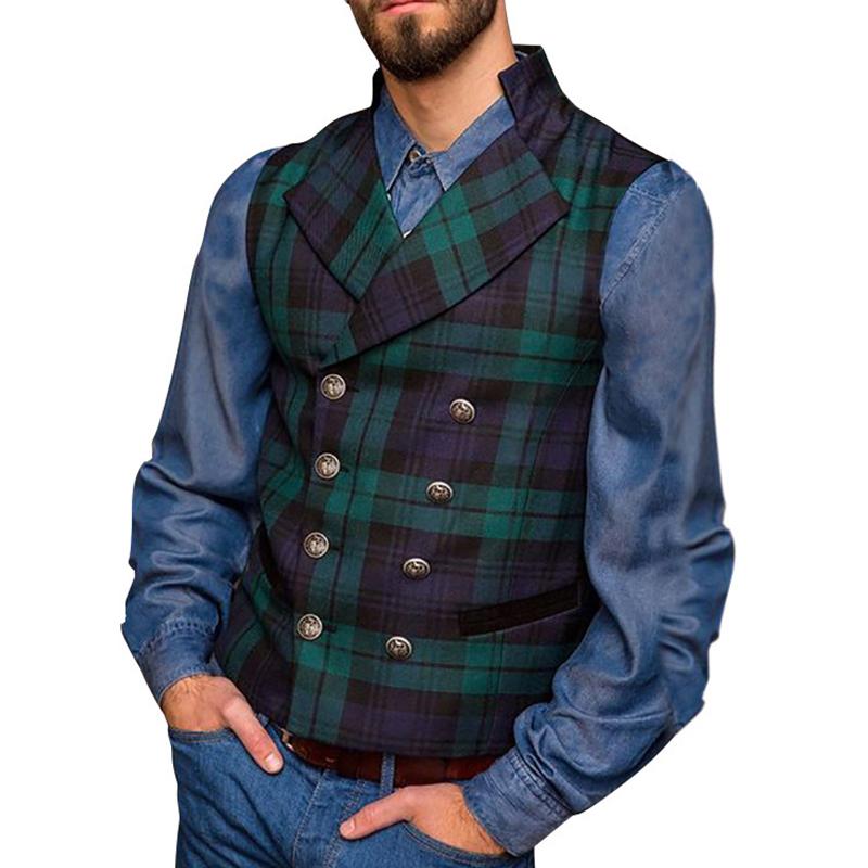 Mens Vintage Plaid Slim Suit Vest 18057543M