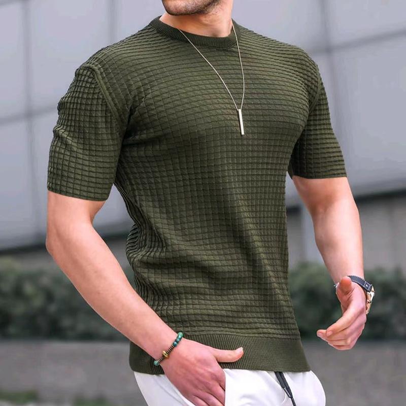 Mens Casual Round Neck Waffle T-Shirt 29739560M