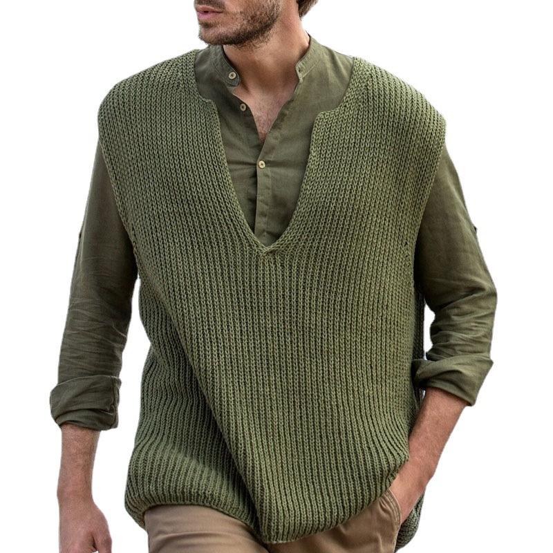 Mens Sleeveless V-Neck Loose Knit Vest 20980803X