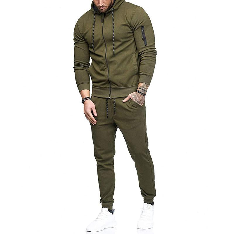 Mens Casual Sports Hooded Zipper Sweatshirt Trousers Set 59192174M