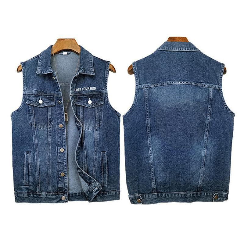 Mens Casual Lapel Multi Pocket Slim Denim Vest 47069073M