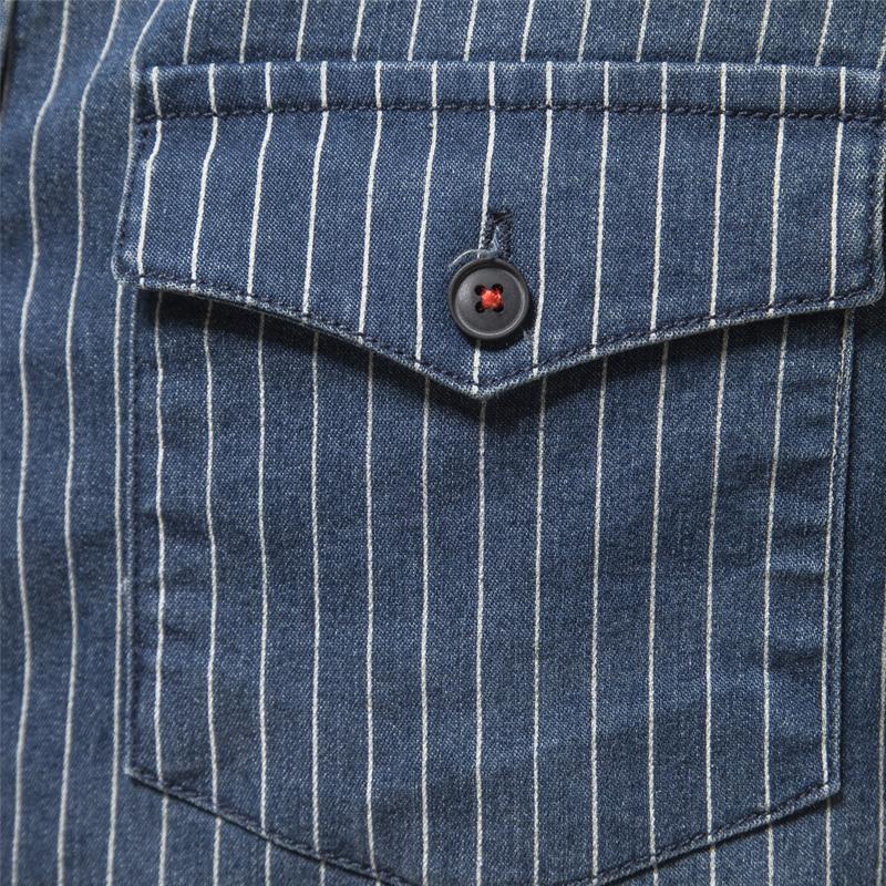 Mens Washed Distressed Striped Denim Shirt 98861733X