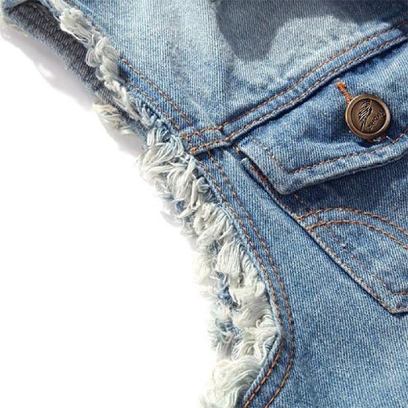 Mens Casual Distressed Frayed Denim Vest 14987136M
