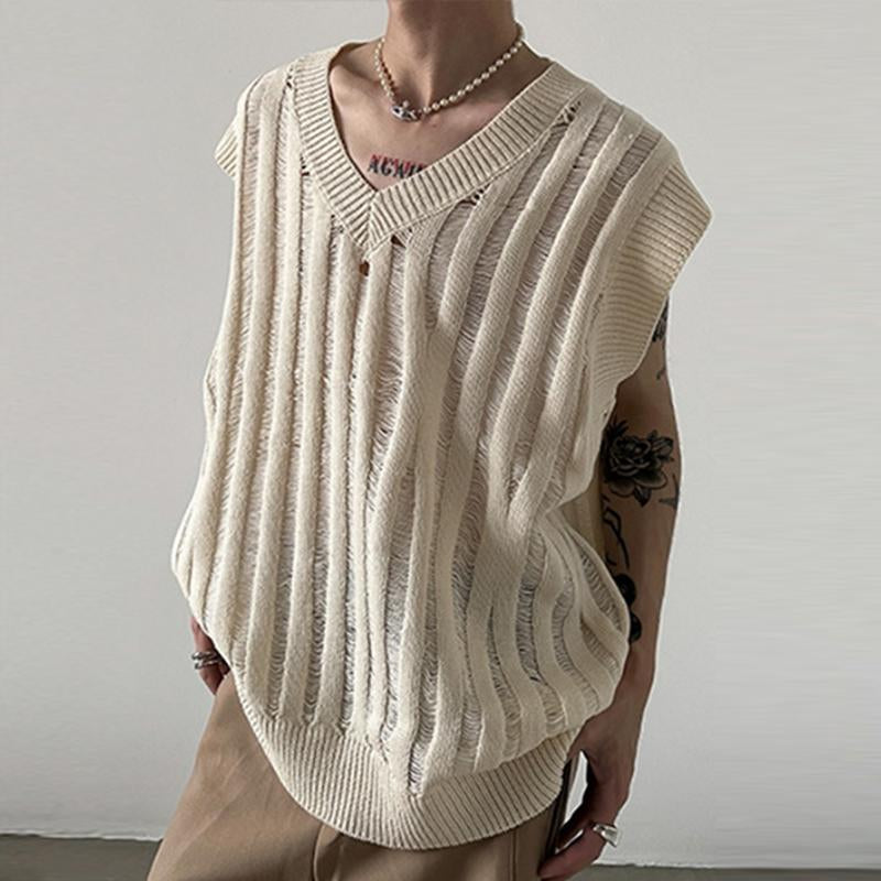 Mens Casual Loose Hollow Solid Color Knit Vest 78032282M
