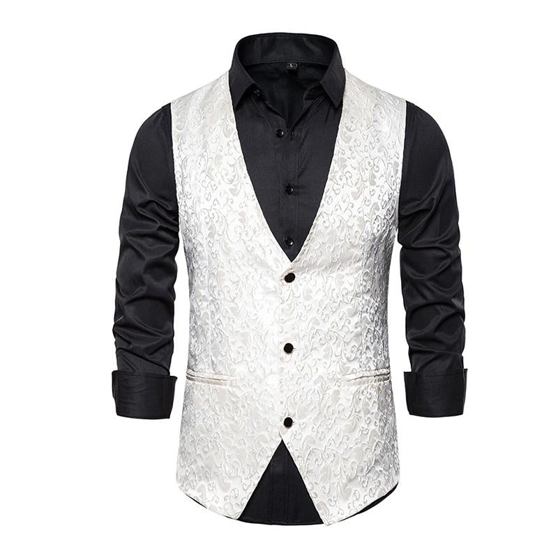Mens Vintage Jacquard V-Neck Single Breasted Vest 82816436M