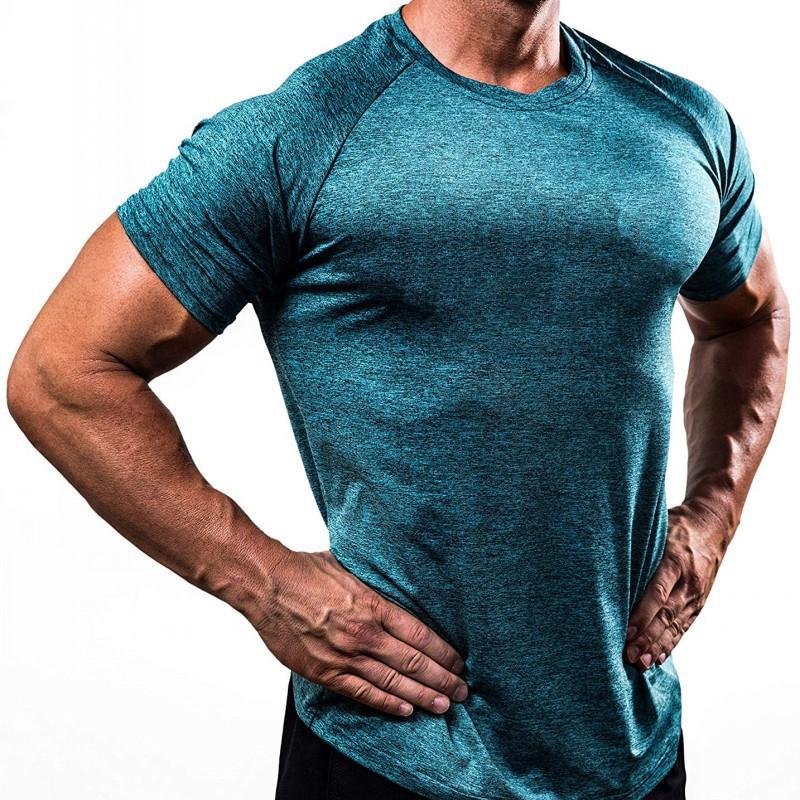 Mens Solid Color Quick-drying Breathable Training High-elasticity T-shirt 52586914X