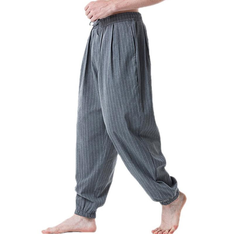 Mens Casual Striped Cotton Linen Harem Pants 15392211Y
