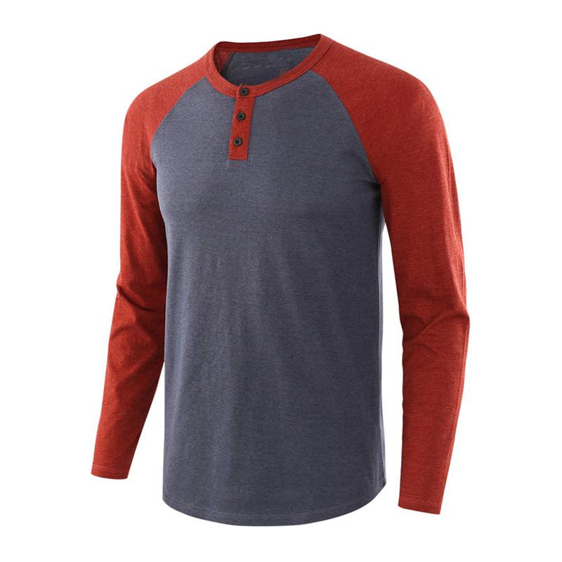 Mens Casual Colorblock Loose Henley T-Shirt 42204991M